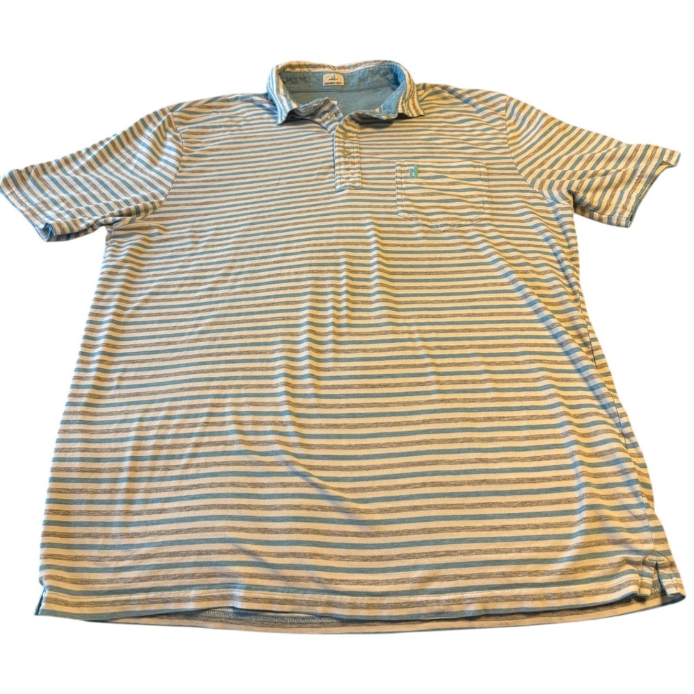johnnie-O Polo Shirt Mens Large Blue Striped Good Stretch Relaxed BoHo Y2K